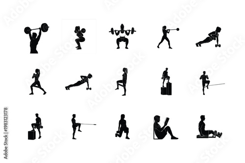 Mixed Martial Arts and Combat Sports Silhouettes Boxing, Kickboxing, Grappling, and Defensive Action Poses