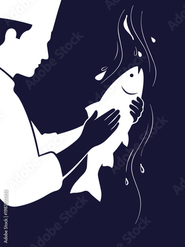 A chef meticulously cleaning a fish under running water, symbolizing the importance of hygiene and freshness in seafood preparation