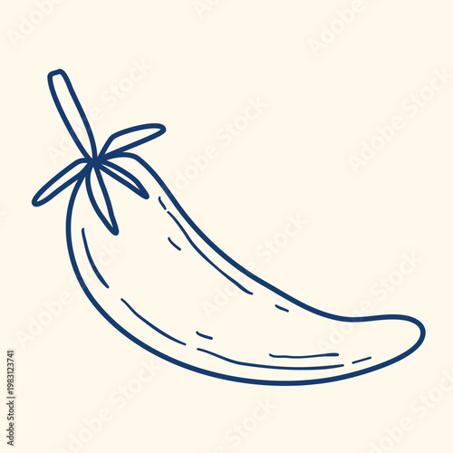 Hot pepper pod hand drawn in blue ink clip art. Hot pepper, jalapeno, doodle style. Healthy organic food, nutritional product. Vector graphics