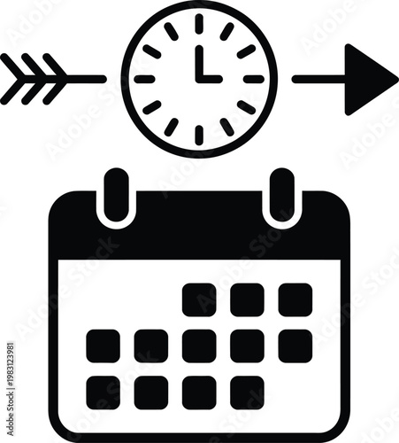 Business concept illustration of time management with clock and calendar icons and arrow symbol