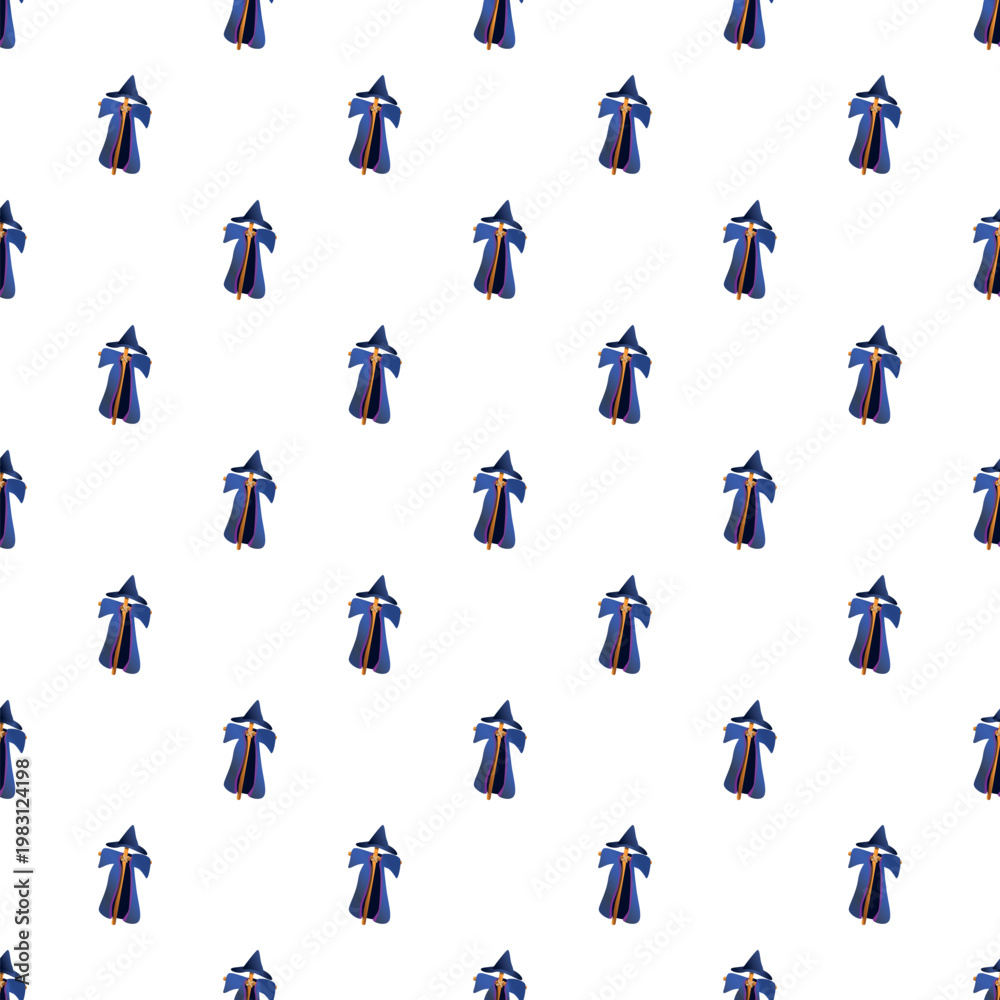 Naklejka premium Pointed wizard hats repeating on a white background for a mystical theme