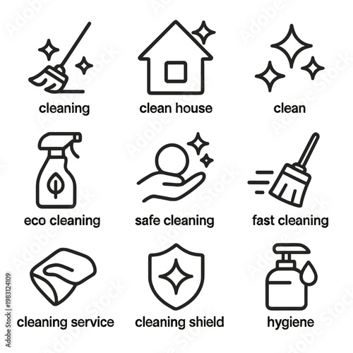 Eco-friendly cleaning icons for safe and efficient home maintenance