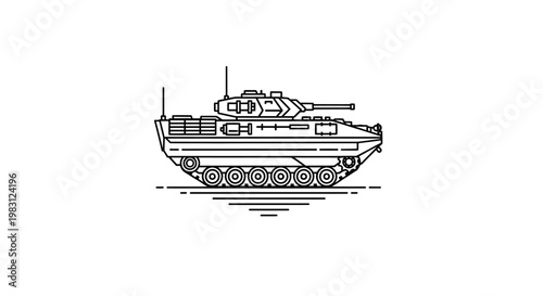 Modern Military Tank Illustration - Armored Vehicle Line Art