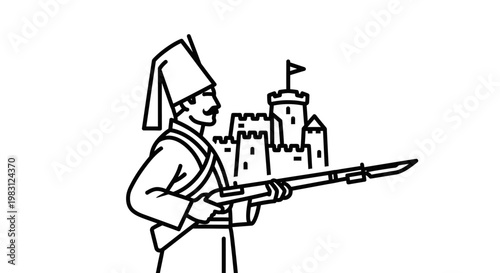 Ottoman Soldier with Rifle and Castle Illustration