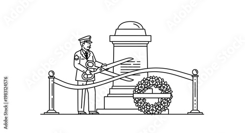 Ribbon Cutting Ceremony: Dignitary Cuts Ribbon at Monument Unveiling with Wreath