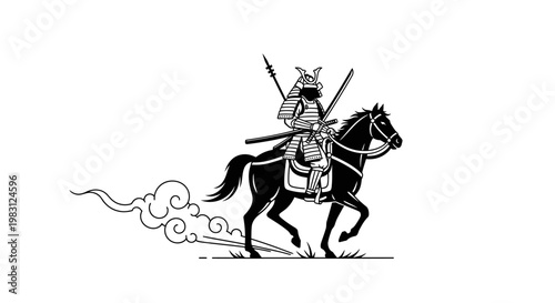 Samurai Warrior on Horseback, Dynamic Action, Japanese Warrior, Ancient Warrior, Bushido Spirit
