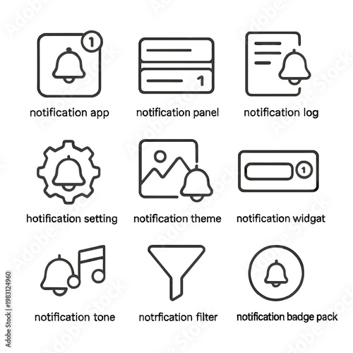 Notification icons: app, panel, log, setting, theme, widget, tone, filter, badge