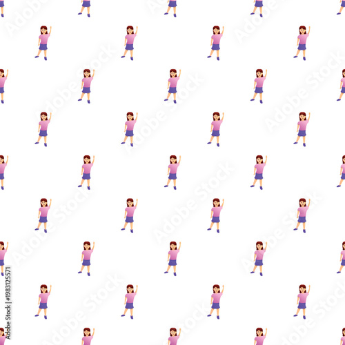 Cartoon little girl wearing pink shirt and purple skirt waving a hand