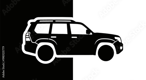 Black and White Silhouette of an SUV Car.
