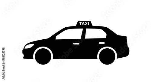 Black silhouette of a taxi car with taxi sign on top.