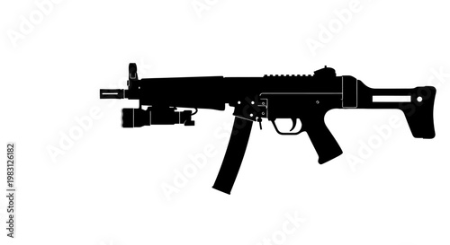 Silhouette of a tactical submachine gun with a flashlight attachment