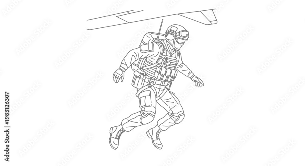 Fototapeta premium Soldier Parachuting From Aircraft, Military Special Forces Airborne Operation