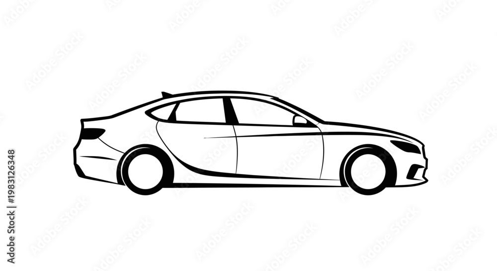 Fototapeta premium Modern Sedan Car Outline Vector Illustration.