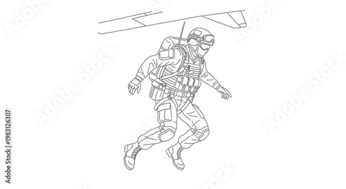 Soldier Parachuting From Aircraft, Military Special Forces Airborne Operation