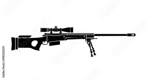 Sniper Rifle Silhouette, Military Weapon Icon, Precision Shooting Tool