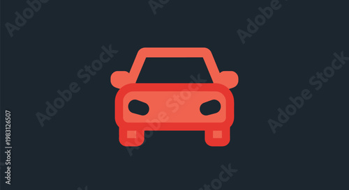 Simple Orange Car Icon on Dark Background.