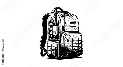 Tactical Backpack Illustration: Military Style, Outdoor Gear, Survival Equipment, Adventure Bag
