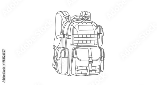 Tactical Backpack Line Drawing - Outdoor Gear and Adventure Equipment
