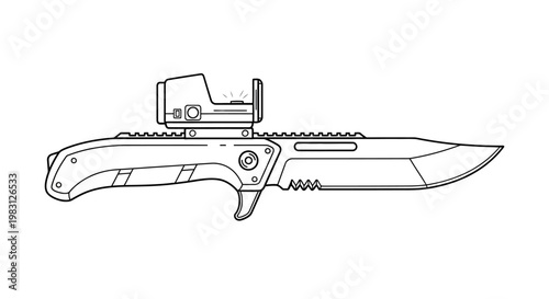 Tactical Combat Knife with Red Dot Sight - Futuristic Weapon Illustration