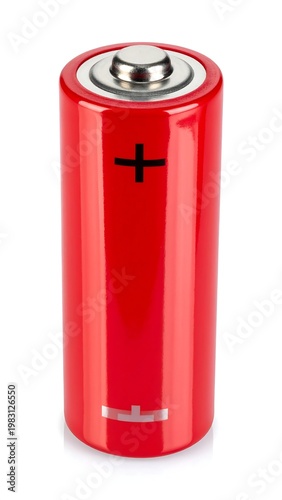 A red cylindrical battery with a silver top and bottom