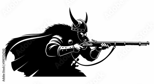 Viking Warrior with Musket, Historical Silhouette, Fantasy Battle Scene