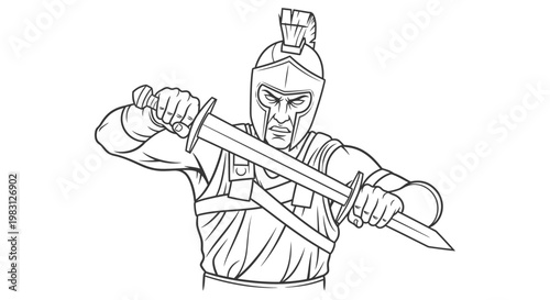 Warrior with Sword, Ancient Roman Gladiator, Military Combat, Historical Warrior