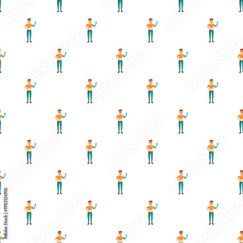 Seamless pattern showing a man with a bionic prosthetic arm