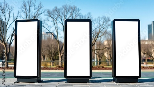 Three empty advertising billboards in park