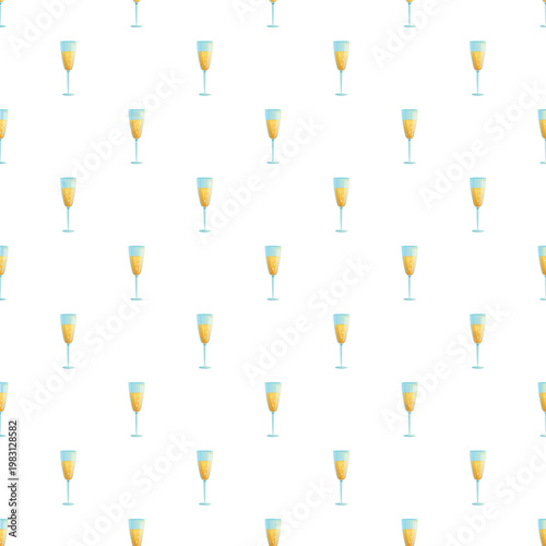 Champagne flutes filled with sparkling drink forming a repeating seamless pattern
