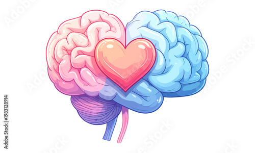 Brain with Heart Icon – Mental Health Awareness Illustration