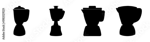 set of four minimalist kitchen appliance icons in black silhouette on white background