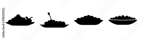 minimalist black silhouette of dumplings in various cooking stages