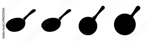 set of four minimalist black frying pans isolated on white background