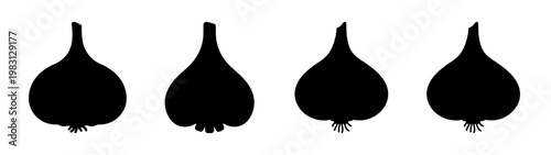 four whole raw garlic bulbs isolated on white minimalist background