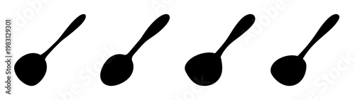 set of four minimalist black cooking ladles isolated on white background