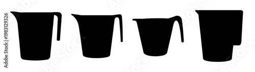 Set of four black measuring cups isolated on white background