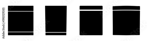 set of four minimalist black kitchen appliances icons on white background