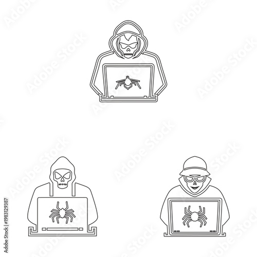 hackers with spider on laptop screen.
