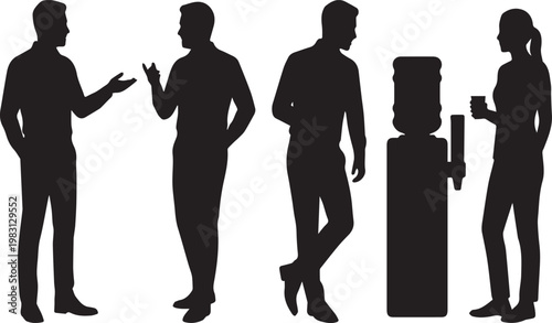Office Workers Socializing Near Water Cooler Silhouettes