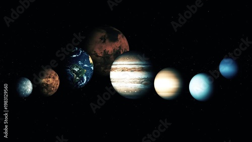 Animation of the solar system planets aligned in space