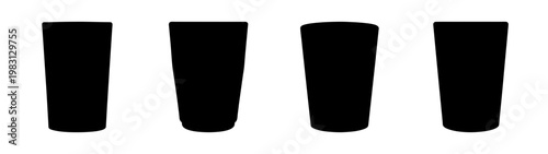 Four empty black cylindrical containers isolated on white background