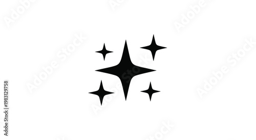 Professional vector illustration of a sparkling shine icon showing four distinct star shapes used for graphic design projects requiring a clean and modern interface symbol
