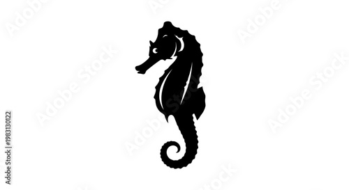 Black Silhouette of a Seahorse on White Background - Marine Life Icon