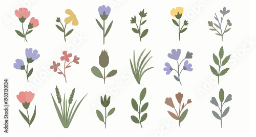 Modern watercolor wildflower vector collection with floral elements for DIY bouquet arrangement isolated on white