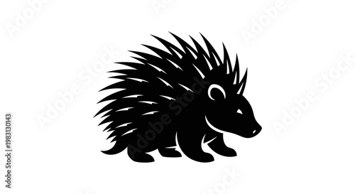 Cute black silhouette of a hedgehog with sharp quills on a white background.