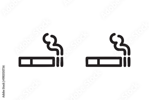 Tobacco smoking icons, cigarette hazard, addiction warning and healthcare concept symbols