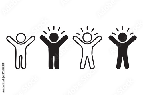 Achievement icons, celebrating people, success motivation and positive mindset symbols