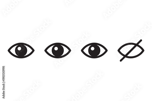 User interface eye icons, visibility toggle, privacy settings and security monitoring symbols