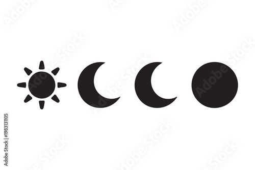 Sun and moon icons for day night mode toggle, light dark theme and brightness control