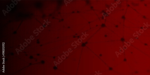 Abstract red technology background featuring connected dots and lines forming a digital network structure. Futuristic visualization representing data connections, communication,